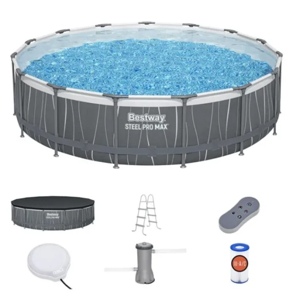 Bestway Steel Pro Max Pools-Steel Pro MAX 15' x 42" Round Above Ground Pool Set with LED Light