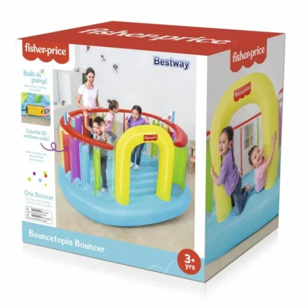 Bestway Bounce Houses-Fisher-Price Bouncetopia Multi-Color Child PVC Bouncer with Built-in Pump