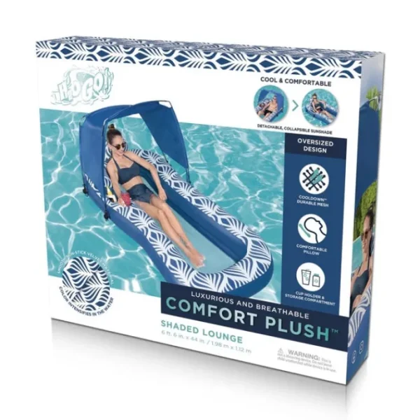 Bestway Pool Floats | Pool Lounges-H2OGO! Comfort Plush Shaded Pool Lounge Float