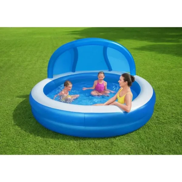 Bestway Kiddie Pools-H2OGO! 7'11" x 55" Summer Days Inflatable Round Kiddie Pool with UV Careful Sunshade