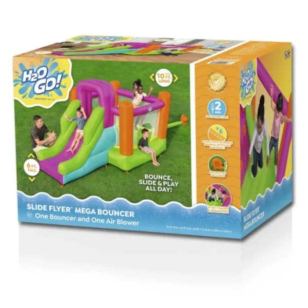Bestway Bounce Houses | Bounce Houses-H2OGO!® Slide Flyer Kids Inflatable Mega Bouncer 6’, Ages 3+