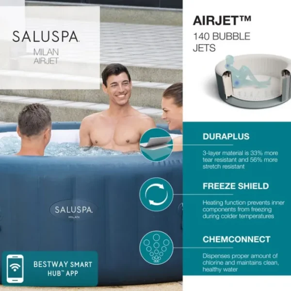 Bestway Airjet Plus | Airjet-SaluSpa Milan AirJet Plus Inflatable Hot Tub with App Control 4-6 person